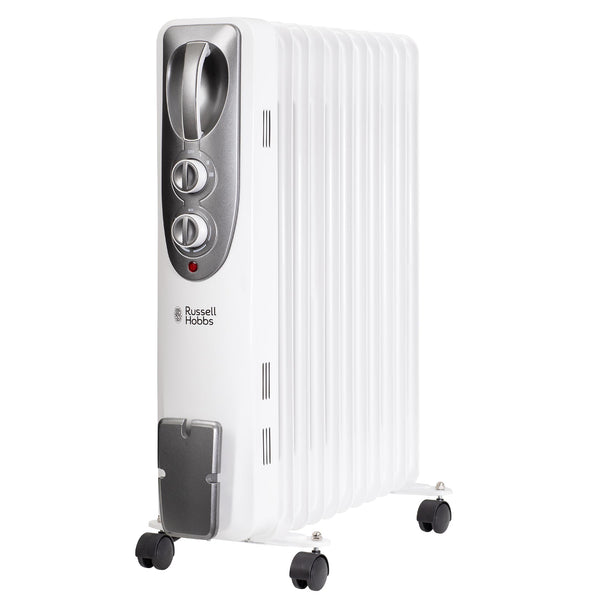 Russell Hobbs 1500W/1.5KW Oil Filled Radiator, 7 Fin Portable Electric Heater - White, Adjustable Thermostat with 3 Heat Settings, Safety Cut-off, 15 m sq Room Size, RHOFR5001, 2 Year Guarantee