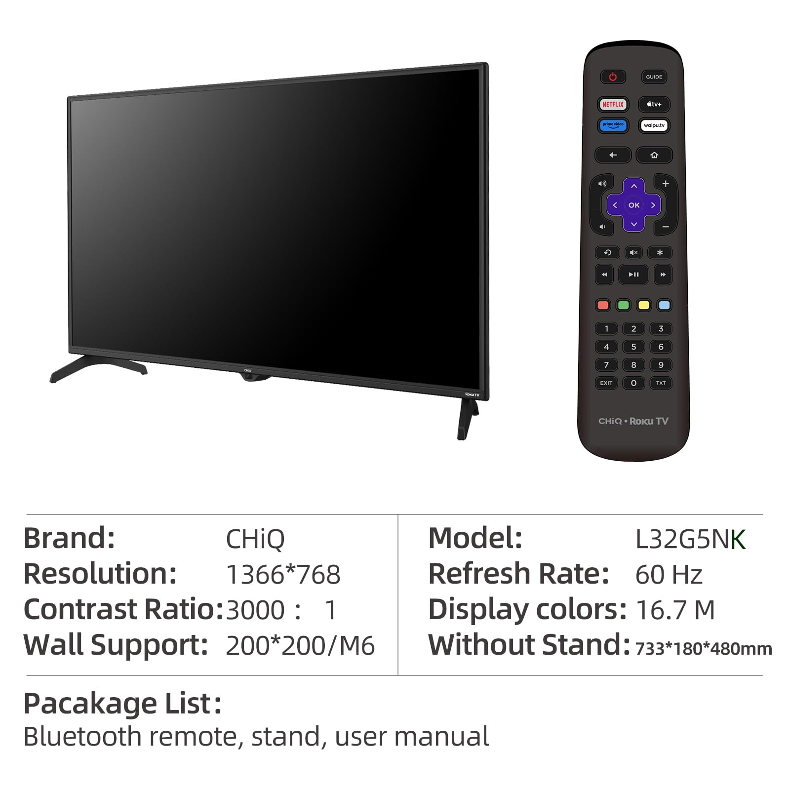 CHiQ U50QM9K 50 inch Smart QLED Roku TV, 4k UHD, HDR10 HLG, Dolby Audio, Works with Alexa, DVB-T/T2, Support Apple Air-Play, Google Assistant, Prime Video, HDMI2.1, USB2.0