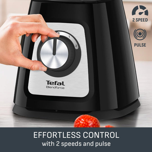 Tefal Blendforce II Blender, 2L Plastic Jug, 1.25L Effective Capacity, 600W, 4 Removable Stainless Steel Blades, Smoothie, Ice Crush, 2 Speeds + Pulse, Kitchen Shakes Maker, Black, BL420840