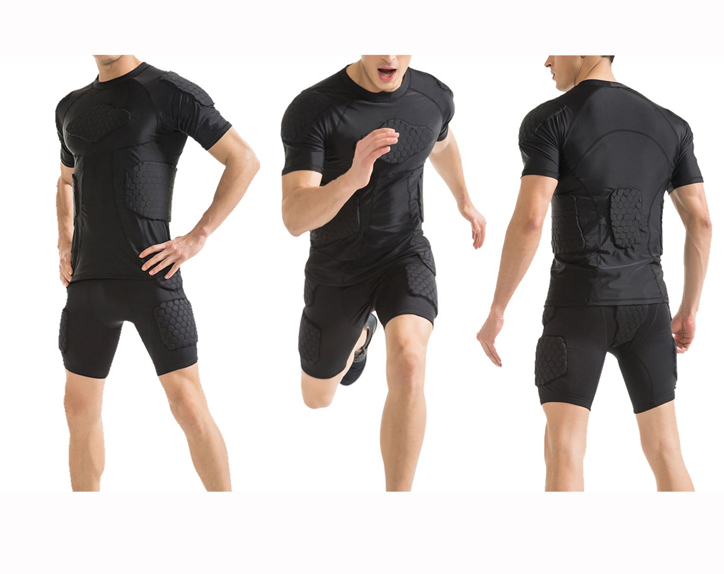 DGYAO Padded Comprssion T Shirt, Mens Rugby Safe Guard Top for Chest Rib Shoulder Protector X-Large