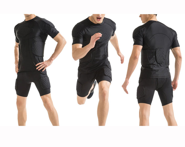 DGYAO Padded Comprssion T Shirt, Mens Rugby Safe Guard Top for Chest Rib Shoulder Protector X-Large