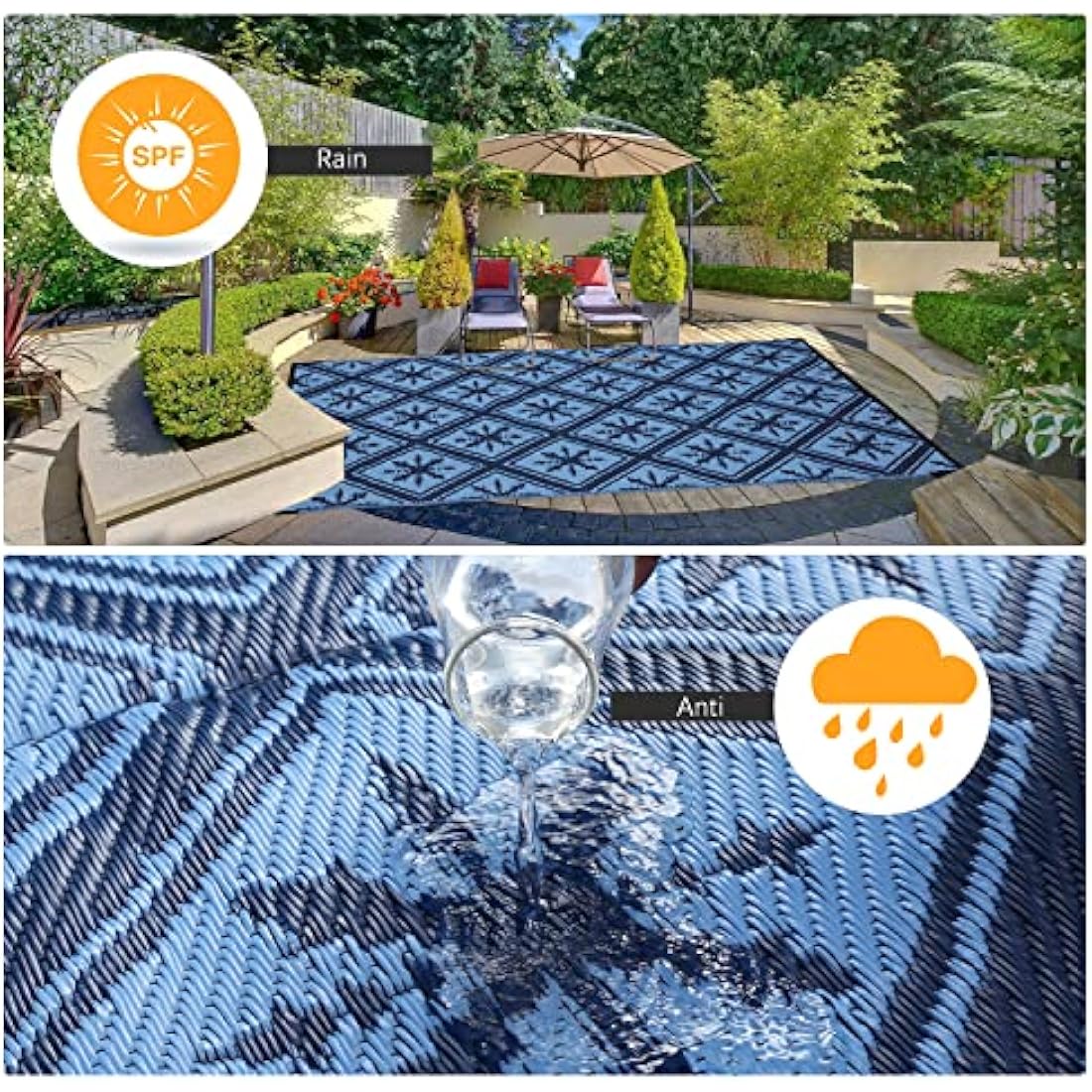 Enipate Outdoor Rugs for Garden Patios, 4x6ft Plastic Weatherproof Woven Picnic Blankets, Reversible & Easy Cleaning Deck Carpet Camping Mats