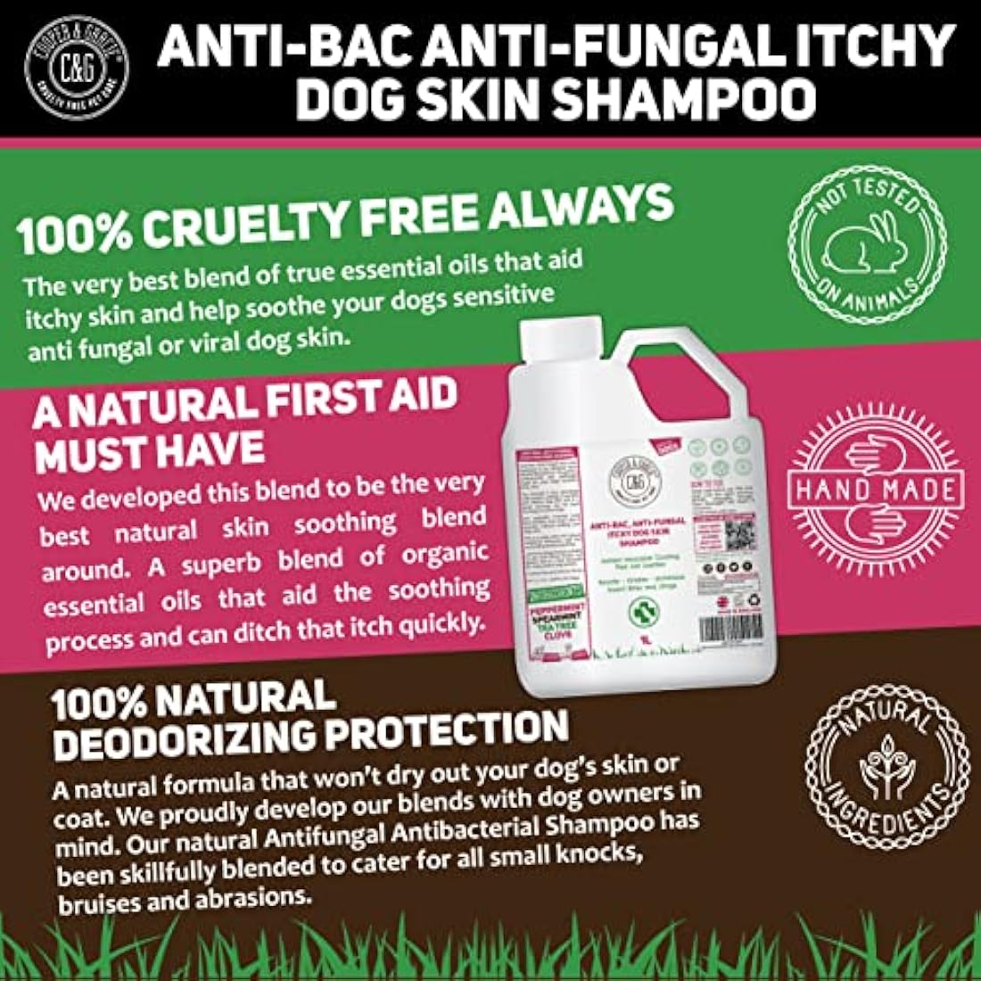 Dog Shampoo For Itchy Skin Antibacterial And Antifungal | Natural Medicated Low Lather Safe Formula | Fast Absorbing and Skin Cooling First Aid | Great For Cuts Grazes Skin Irritation