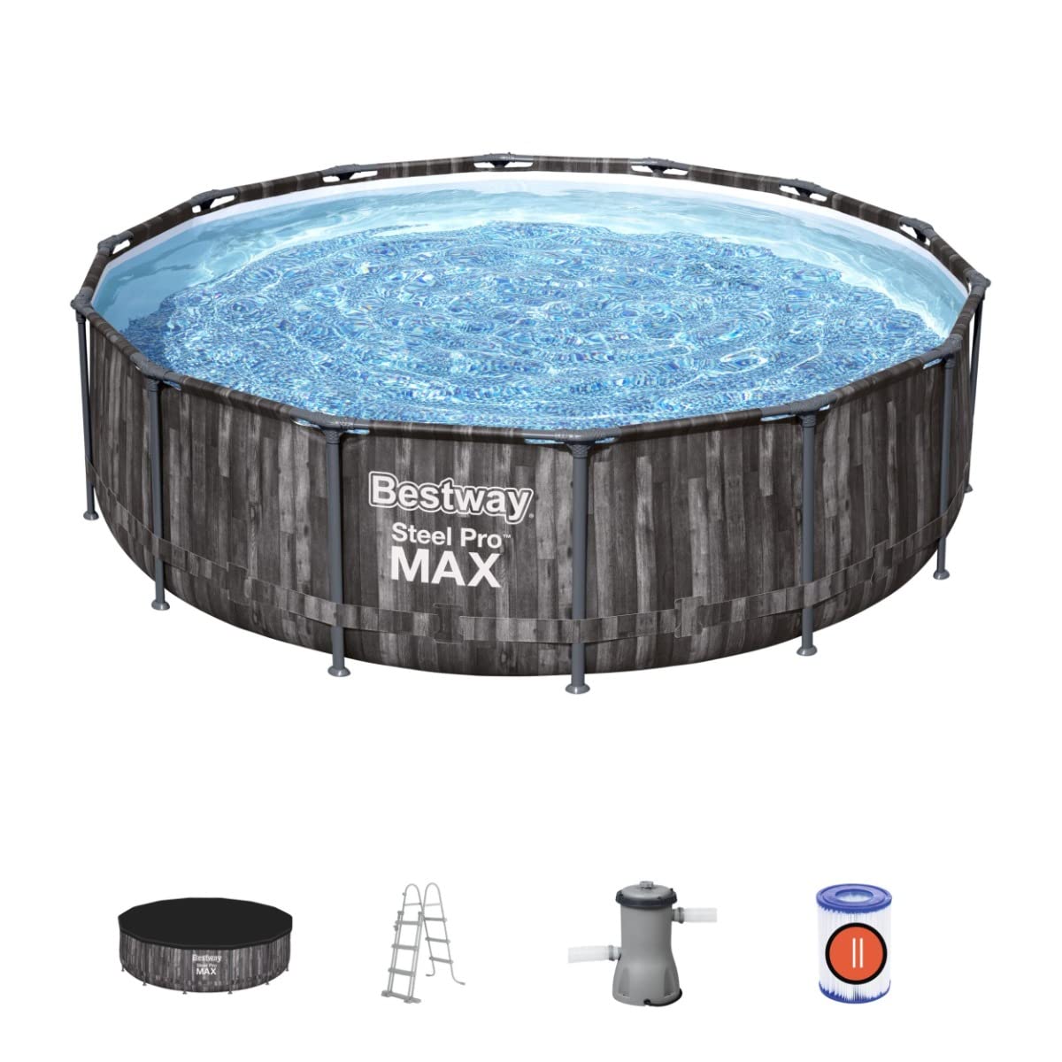 Bestway, Steel Pro Pool Max Swimming Pool, Above Ground Swimming Pool, Metal Frame Pool, 12ft