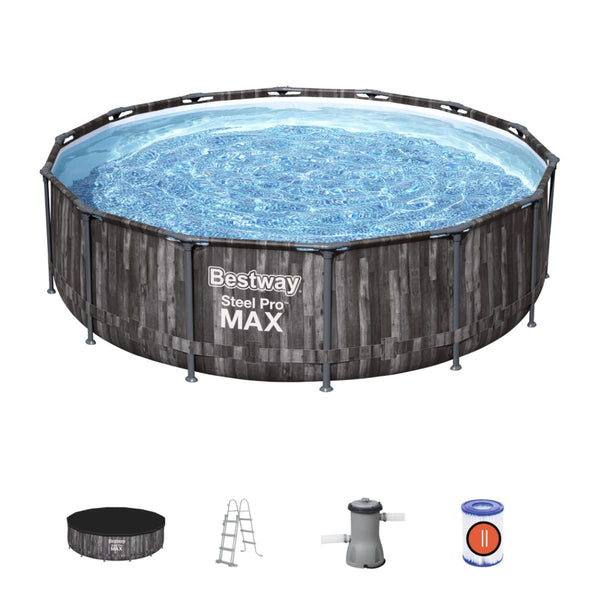 Bestway, Steel Pro Pool Max Swimming Pool, Above Ground Swimming Pool, Metal Frame Pool, 12ft