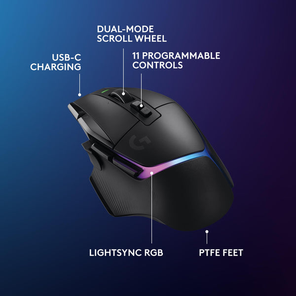 Logitech G G502 X PLUS LIGHTSPEED Wireless RGB Gaming Mouse - Optical mouse with LIGHTFORCE hybrid switches, LIGHTSYNC RGB, HERO 25K gaming sensor, compatible with PC - macOS/Windows - Black