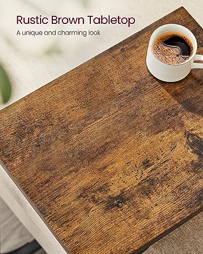 VASAGLE C-Shaped Side Table, Bedside Table, Sofa Side Table, Coffee Table, with Metal Frame, Industrial, for Living Room, Bedroom, Rustic Brown and Black LET350B01