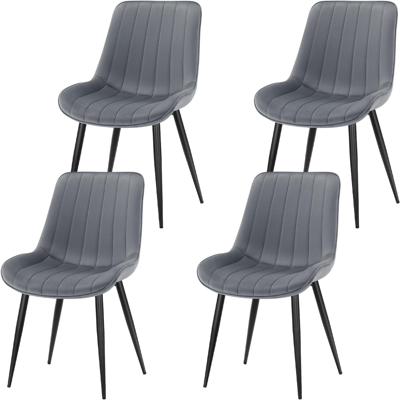 LONGTOO Set of 6 Dining Chairs with Velvet Upholstered Seat & Backrest,Stable Metal Legs,Modern Stripe Design,Champagne