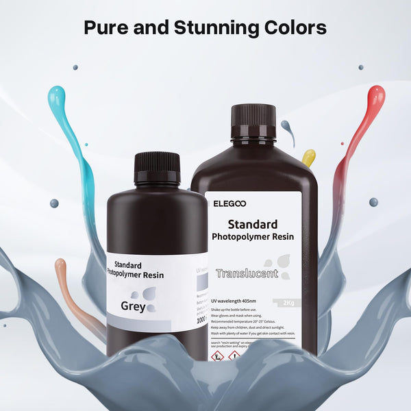 ELEGOO 8K 3D Printer Resin, Standard Photopolymer Resin 405nm UV-Curing Resin, Best for 8K/9K/12K/14K/16K LCD 3D Printer Space Grey 1000G