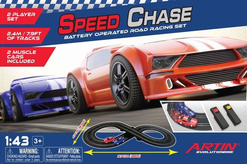 BANDAI Artin Speed Chase Slot Car Racing Set | 2.4m 2 Player Electric Race Car Track With 2 Muscle Cars And Speed Controls | Adults And Kids Electric Car Racing Toys Make Great Remote Control Gifts