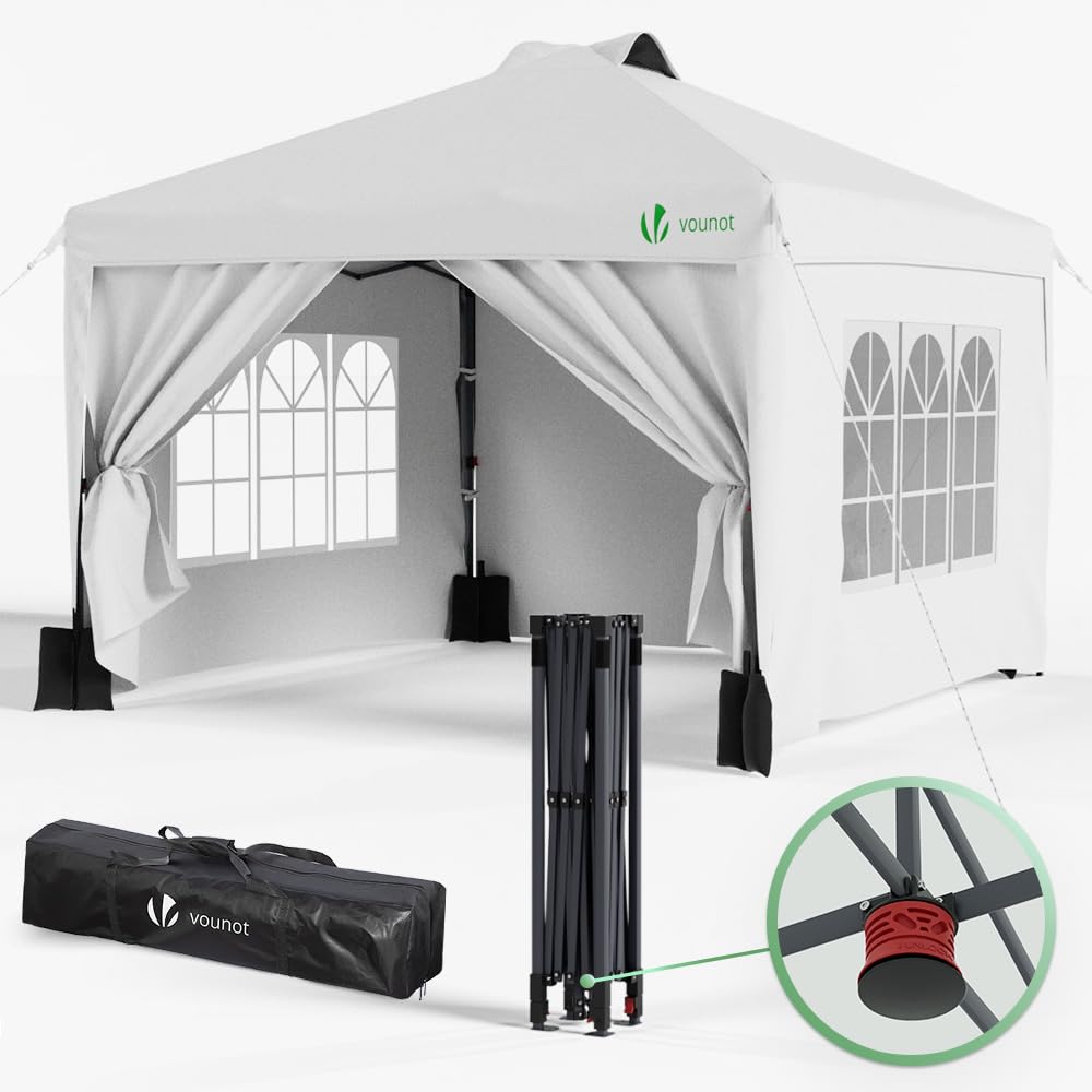 VOUNOT® 3m x 3m Pop Up Heavy Duty Gazebo with Sides, Central Lock System & 4 Weight Bags & Carry Bag, Marquee Garden Party Tent Outdoor, Green