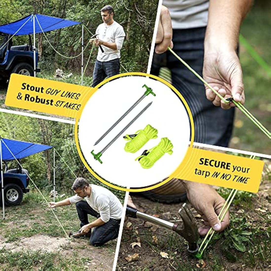 Everbeam Telescopic Tarp Pole for Camping, Hiking, Fishing - Adjustable Aluminium Rods Extend To 92" - Portable & Lightweight, Ideal for Awning, Tent Fly - Includes Guy Lines, Carry Bag - 2 Packs