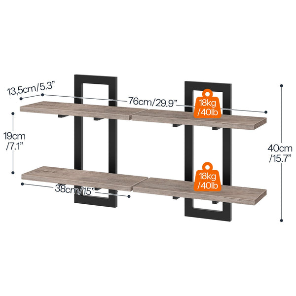 HOOBRO Floating Shelves, Wall Shelves Set of 2, Wall Mounted Storage Shelves 2-Tier, Wall Display Racks, Hanging Bathroom Shelves, for Kitchen, Living