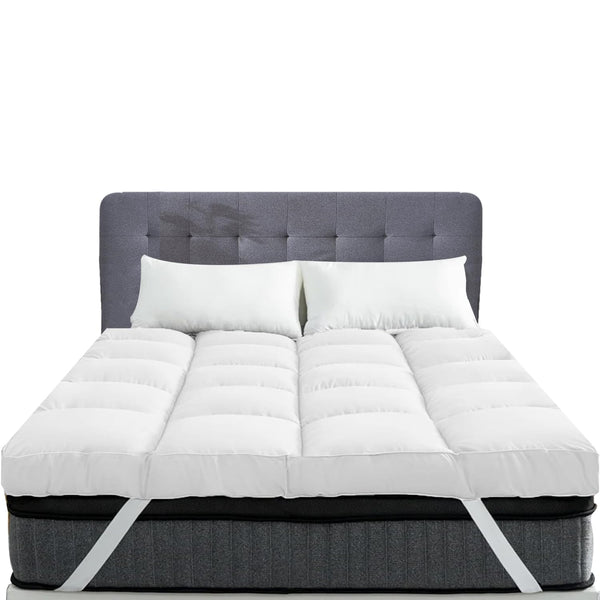 Mattress Topper Double Bed - 10CM Extra Thick Double Mattress Topper - 1000GSM Filling Fiber - Luxurious Comfort, Hypoallergenic, Elastic Straps Deep Pocket Thick