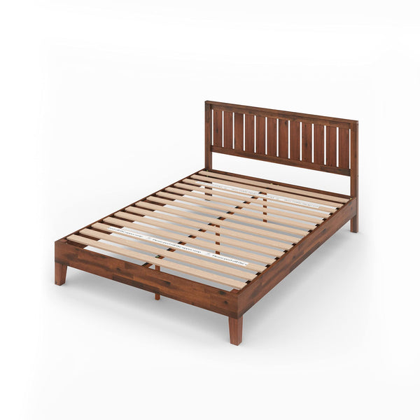 Zinus Ellie Single Bed Frame - Bed 90 x 190 cm - 36 cm Height with underbed storage - Bamboo and Wood Platform Bed Frame with Headboard, Brown