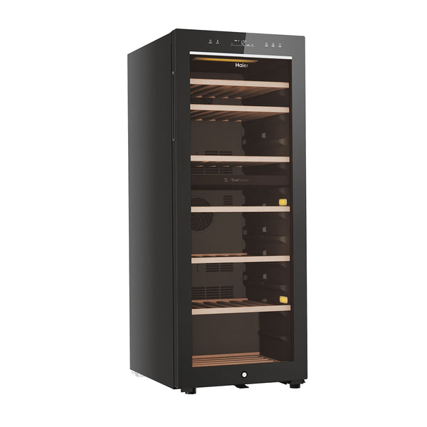 Haier Wine Bank 50 Series 5 Freestanding Wine Cooler, 49 Bottles, Single Zone Temperature, Anti-UV Glass Door, Low Vibration Design, LED Light, hOn App, F Class, Black, 49.7x58.5x82 cm - HWS49GA
