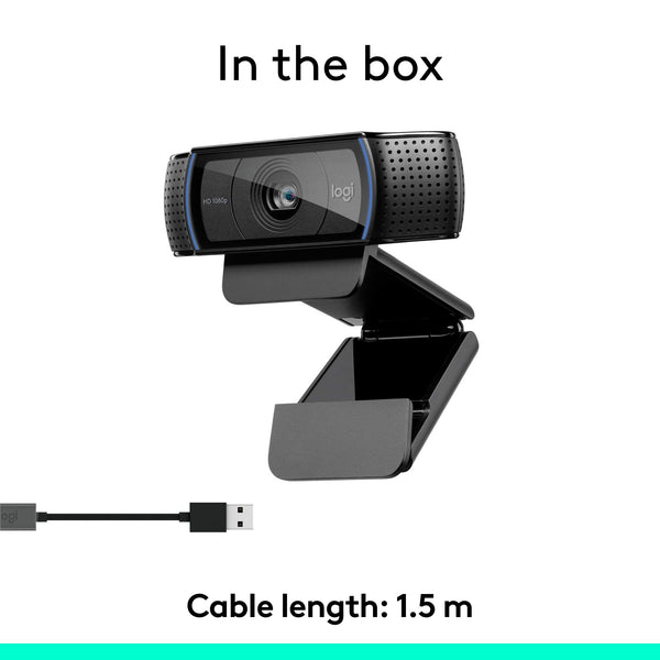 Logitech C920 HD Pro Webcam, Streaming, Full HD 1080p/30fps Video Calling, Clear Stereo Audio, HD Light Correction, Works with Skype, Zoom, FaceTime, Hangouts, PC/Mac/Laptop/Macbook/Tablet - Black