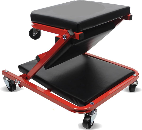 2-in-1 Folding Car Creeper and Seat, 36Inch Padded Mechanics Creeper Stool with 6 Rotatable Wheels, Rolling Garage Work Crawler Board Bench, Maximum Load 150 KG (Red, 36 Inch)