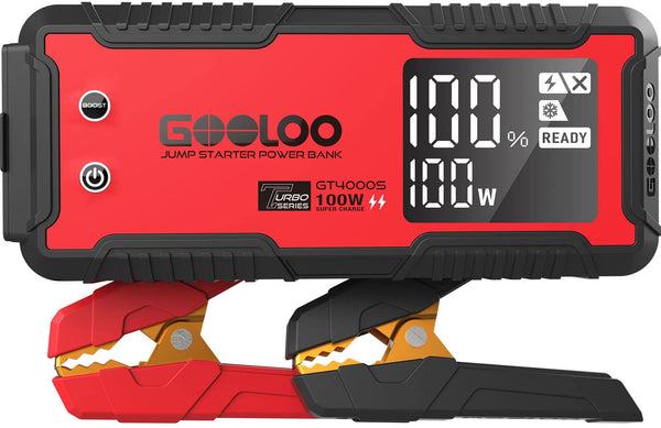 GOOLOO Portable Lithium Jump Starter GE3000 3000A Peak Car Starter for Up to 8.5L Gas or 6L Diesel Engine 12V Car Battery Booster Pack with LCD Screen, Power Bank + LED Flashlight, Type-C Port