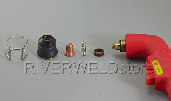RIVERWELD S45 Plasma Torch Head OEM and Plasma Electrode PR0110 Plasma Tips 0.8 PD0116-08 Outside Nozzle Retaining Cap PC0116 Air Diffuser PE0106 Stand Off Guide CV0010 kit 22pcs