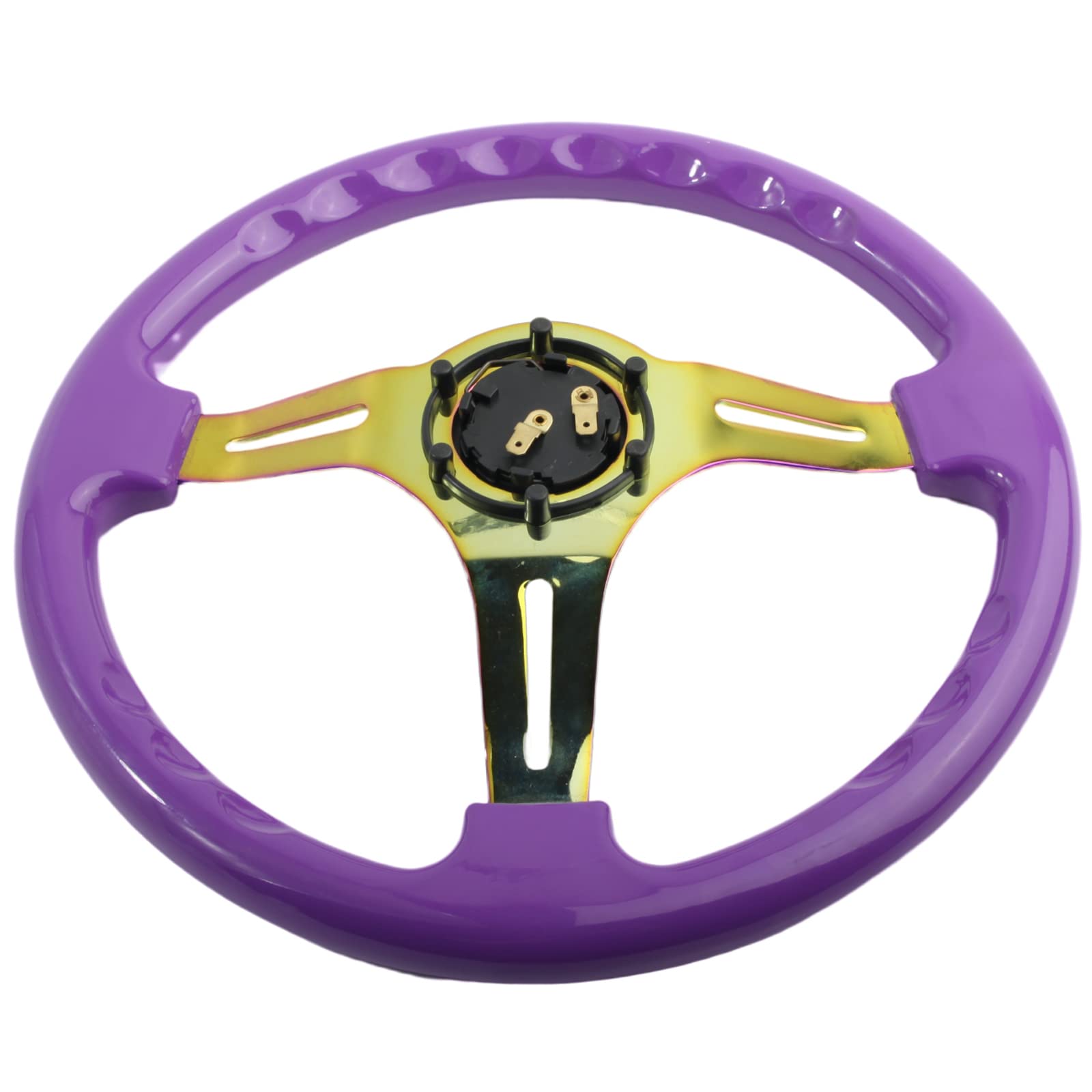 350mm Green Racing Steering Wheel Neo Chrome Spoke Universal 6 Bolts 45mm Deep Dish Classic ABS Wood Steering Wheel with Horn Button
