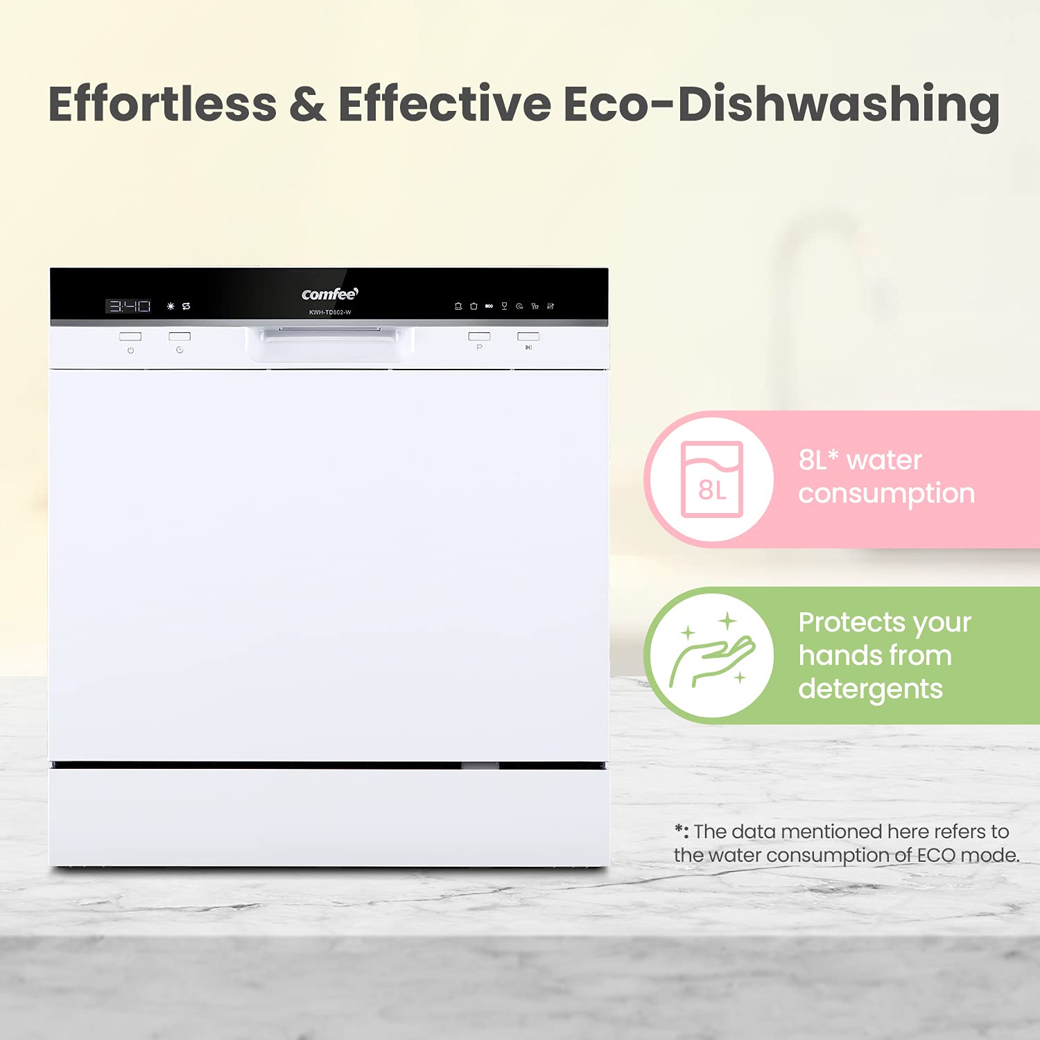 COMFEE' Freestanding Dishwasher CDWEF1034BW-UK 45cm Width, Slimline Dishwasher with 10 place settings, Quick Wash, Hygiene Wash, Delay Start, Half Load, Adjustable Basket - White