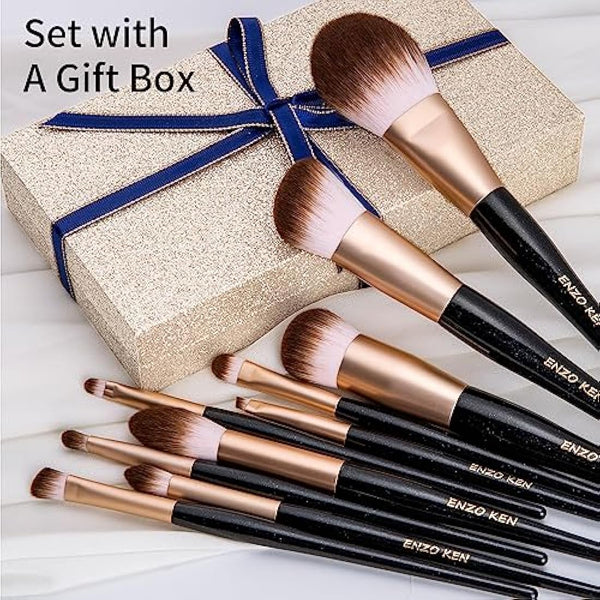 ENZO KEN Elegant Natural Goat Hair Makeup Brush Set with Gift Box, Natural Hair Makeup Brushes Set Professional, Make up Brushes Set Professional, Cosmetic Brush Makeup Set.