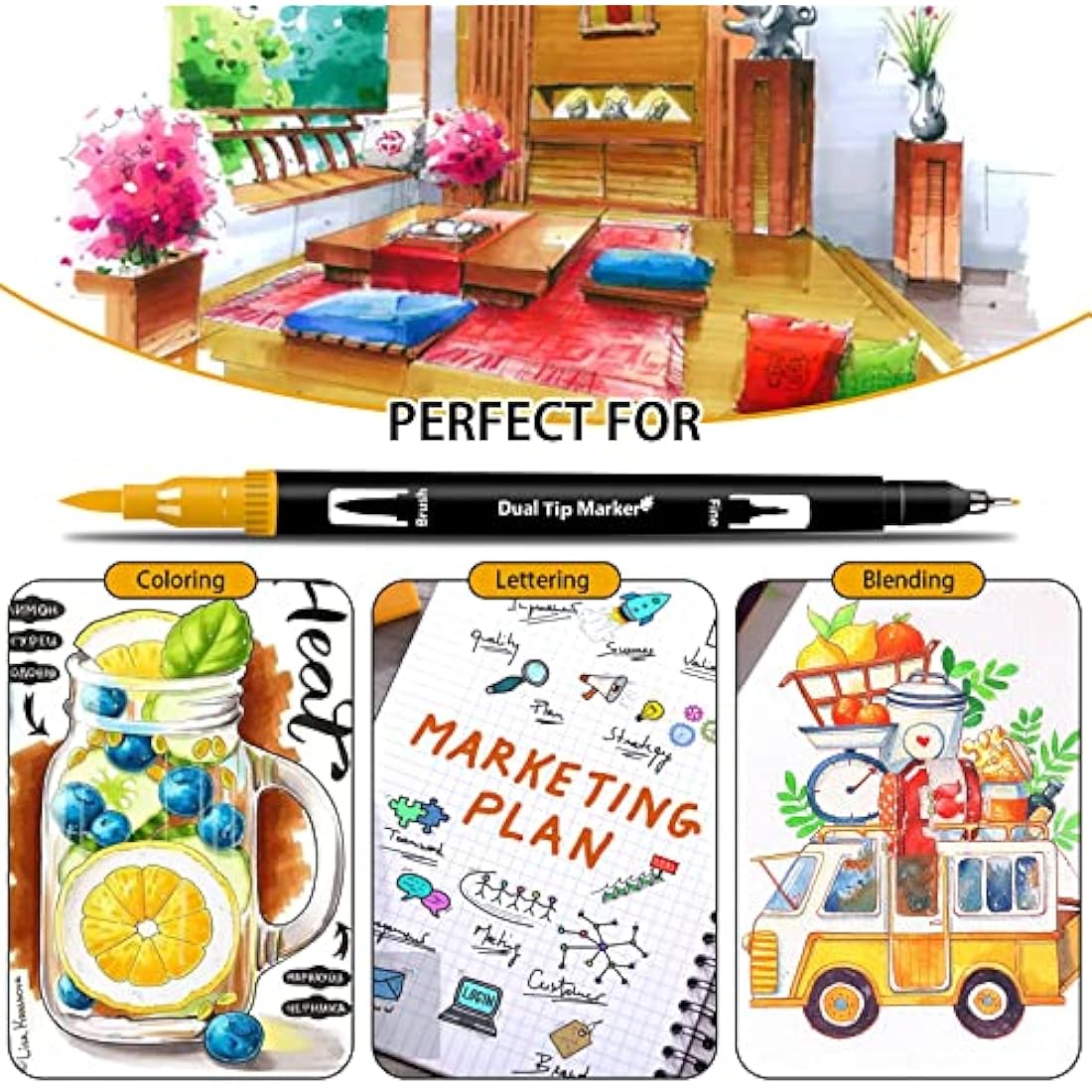 Efimeso 160 Colour Felt Brush Tip Pens, Dual Tip Brush Marker,Colouring Pens Fineliners Art Supplies for Drawing Sketching Colouring Book