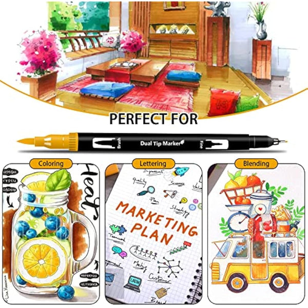 Efimeso 160 Colour Felt Brush Tip Pens, Dual Tip Brush Marker,Colouring Pens Fineliners Art Supplies for Drawing Sketching Colouring Book