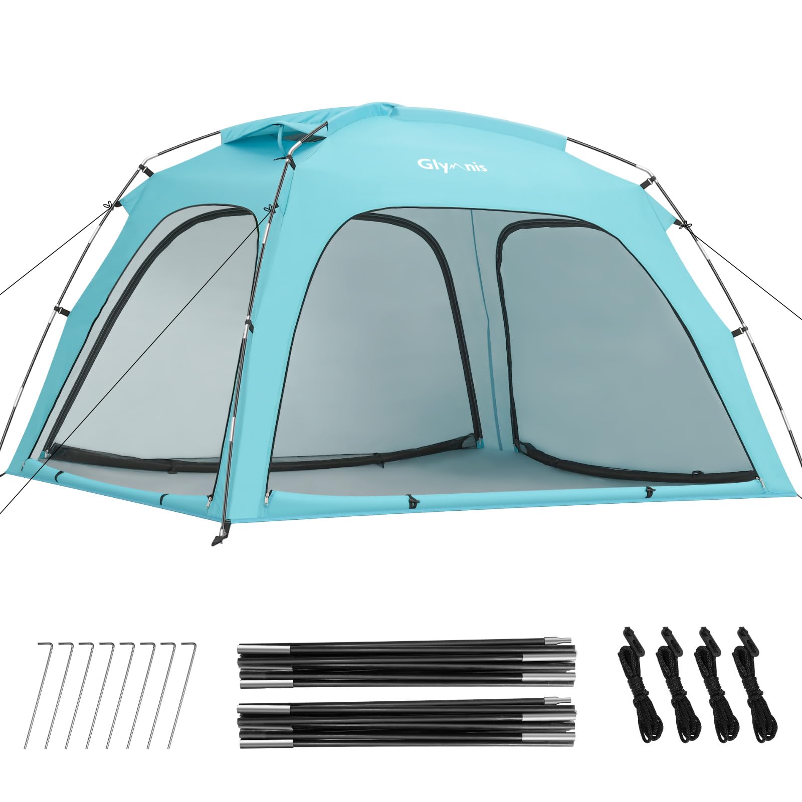 Glymnis Beach Tent Large for 3-4 Person, Portable UV Protection Beach Sun Shelter for Adults, Lightweight Sun Shade Tent for Beach, Picnic, Fishing