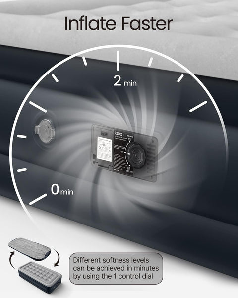 iDOO Double size Air Bed, Inflatable bed with Built-in Pump, 3 Mins Quick Self-Inflation/Deflation Air Mattress, Blow Up Bed for Home Portable Camping