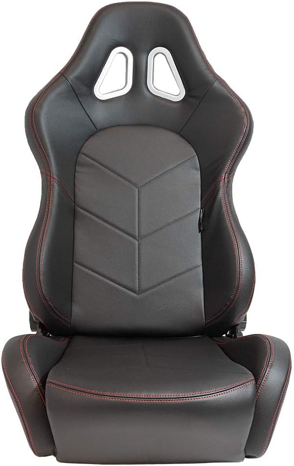 AutoStyle Sport seat 'TN' - Black Synthetic leather + Red stitching - Dual-side reclinable back-rest - incl. slides