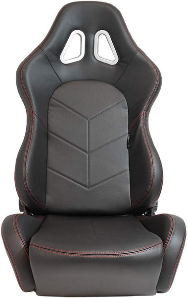 AutoStyle Sport seat 'TN' - Black Synthetic leather + Red stitching - Dual-side reclinable back-rest - incl. slides