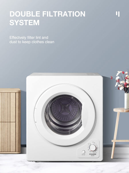 4KG Small Vented Dryer with Sensor Dry, FOHERE 1200W Compact Tumble Dryer with Stainless Steel Tub, Control Panel Downside Easy Control for 5 Automatic Drying Modes, White