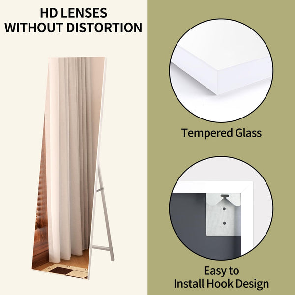 Hoikwo Full Length Mirror 55.12x16.15 inches,Standing Mirror 140x41cm with White Frame for Bedroom, Living Room or Bathroom