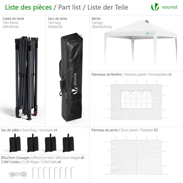 VOUNOT® 3m x 3m Pop Up Heavy Duty Gazebo with Sides, Central Lock System & 4 Weight Bags & Carry Bag, Marquee Garden Party Tent Outdoor, Green