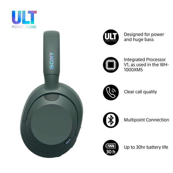 Sony ULT WEAR - Wireless Noise Cancelling Headphones, ULT POWER SOUND, Ultimate Deep Bass, Same Processor as WH-1000XM5, Clear Calls, 30hr Battery, IOS & Android - Black