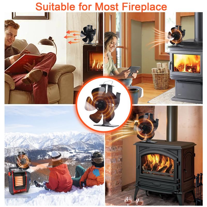 Tomersun 4 Blades Stove Fan Heat Powered Wood/Log Burner Fan Eco Friendly Heat Circulation for Wood/Log Burner/Fireplace
