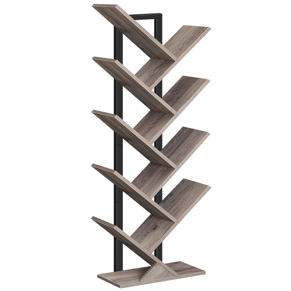 HOOBRO Tree Bookshelf Tall, 9-Tier Floor Standing Book Shelf, Tall Bookcase for CDs Albums, for Living Room, Greige and Black EBG08SJ01G1