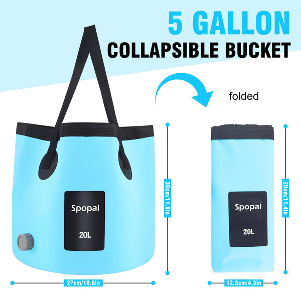Spopal 20L Collapsible Bucket, Outdoor Foldable Bucket with Drainage Outlet for Camping, Collapsible Storage Container for Traveling Picnic Hiking Fishing Car Washing