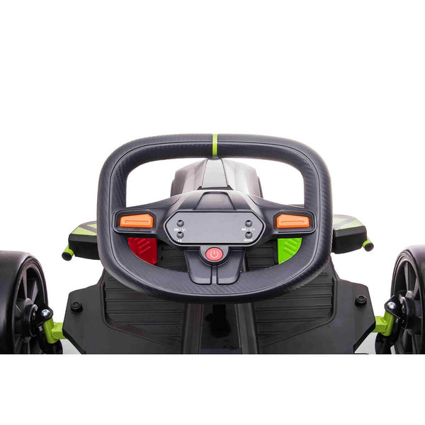 Drift Racer 24V Electric Ride On Go Kart┃Drift Go Kart┃Electronic and Mechanical Brakes┃Racing steering wheel┃Variable Speed┃Rear slick drift wheels┃LED Light┃OutdoorToys┃2 Colour Options┃Black┃