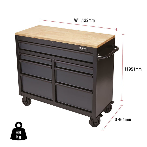 BUNKER 08216 Workbench Roller Tool Cabinet, 7 Drawer, 41 Inch, Grey