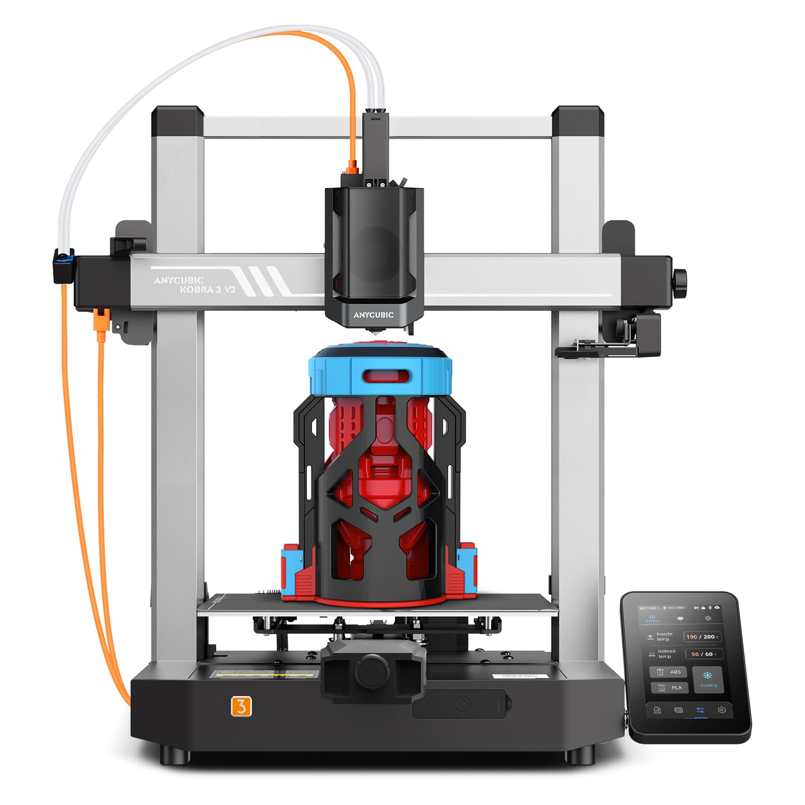 ANYCUBIC Kobra 3 V2 Combo 3D Printer, 600mm/s Fast Printing FDM 3D Printer, Multicolor Printing Up to 8 Colors, Active Drying, Upgraded Auto-leveling, Print Size 255x255x260mm, Realize Smooth Printing