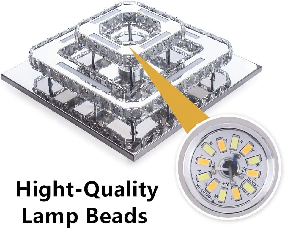 Finktonglan Modern Crystal LED Ceiling Light, 2-Square Chandelier Lamp Flush Mount Crystal Pendant Lighting Fixture for Dining Room Hallway Bar Kitchen Hotel Foyer Living Room, Cool White