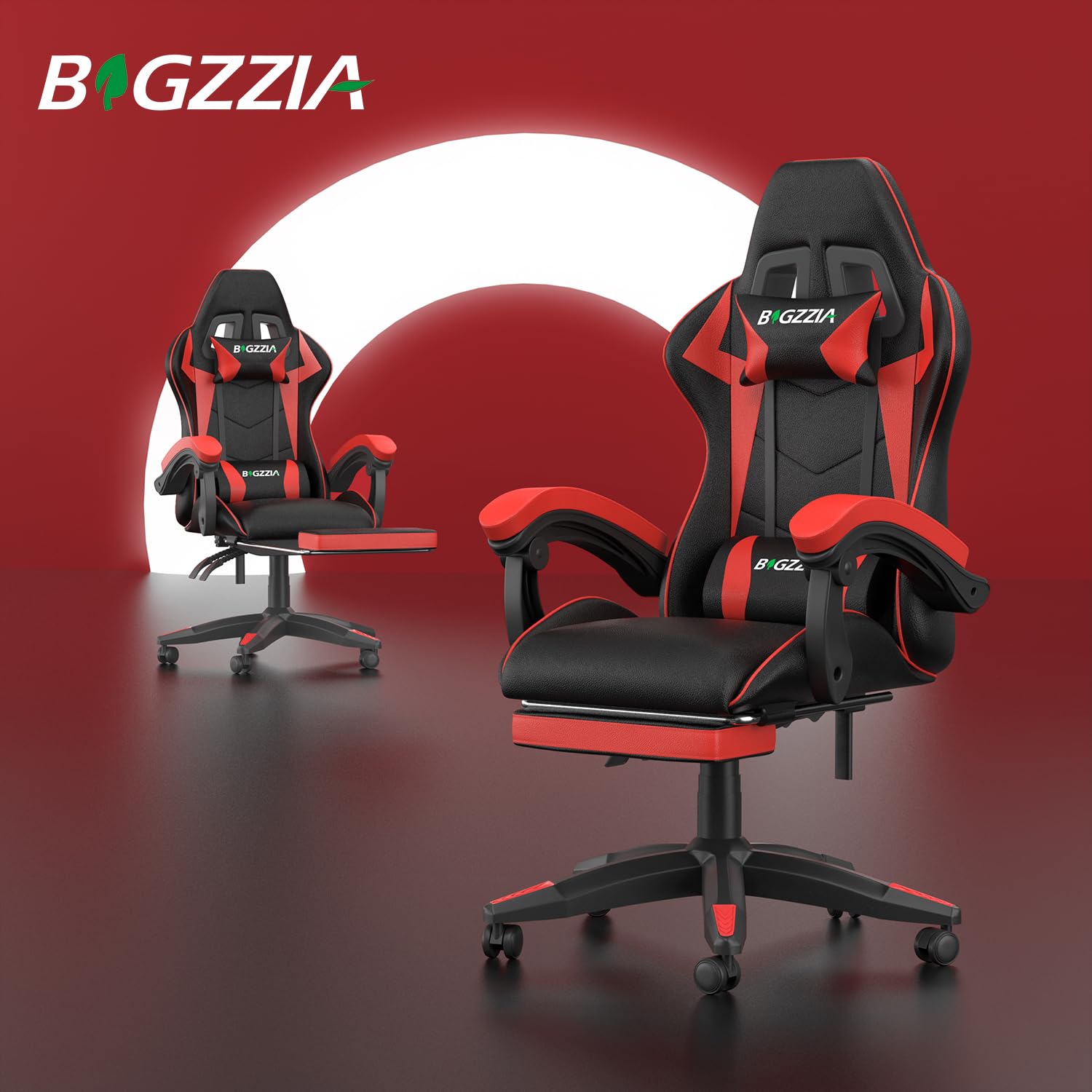 bigzzia Ergonomic Gaming Chair - Gamer Chairs with Lumbar Cushion + Headrest, Height-Adjustable Office & Computer Chair for Adults (without footrest, White)