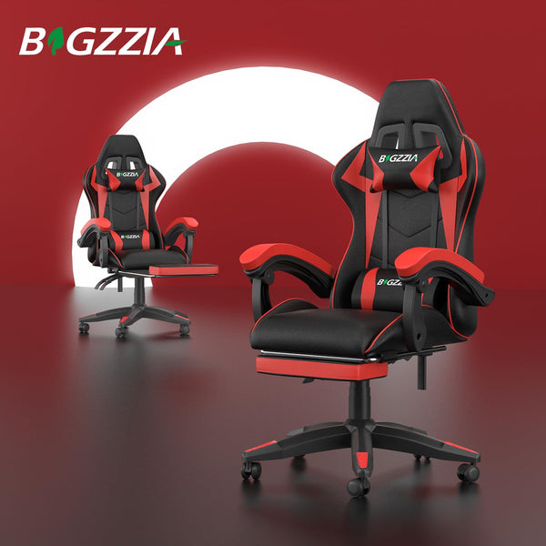 bigzzia Ergonomic Gaming Chair - Gamer Chairs with Lumbar Cushion + Headrest, Height-Adjustable Office & Computer Chair for Adults (without footrest, White)