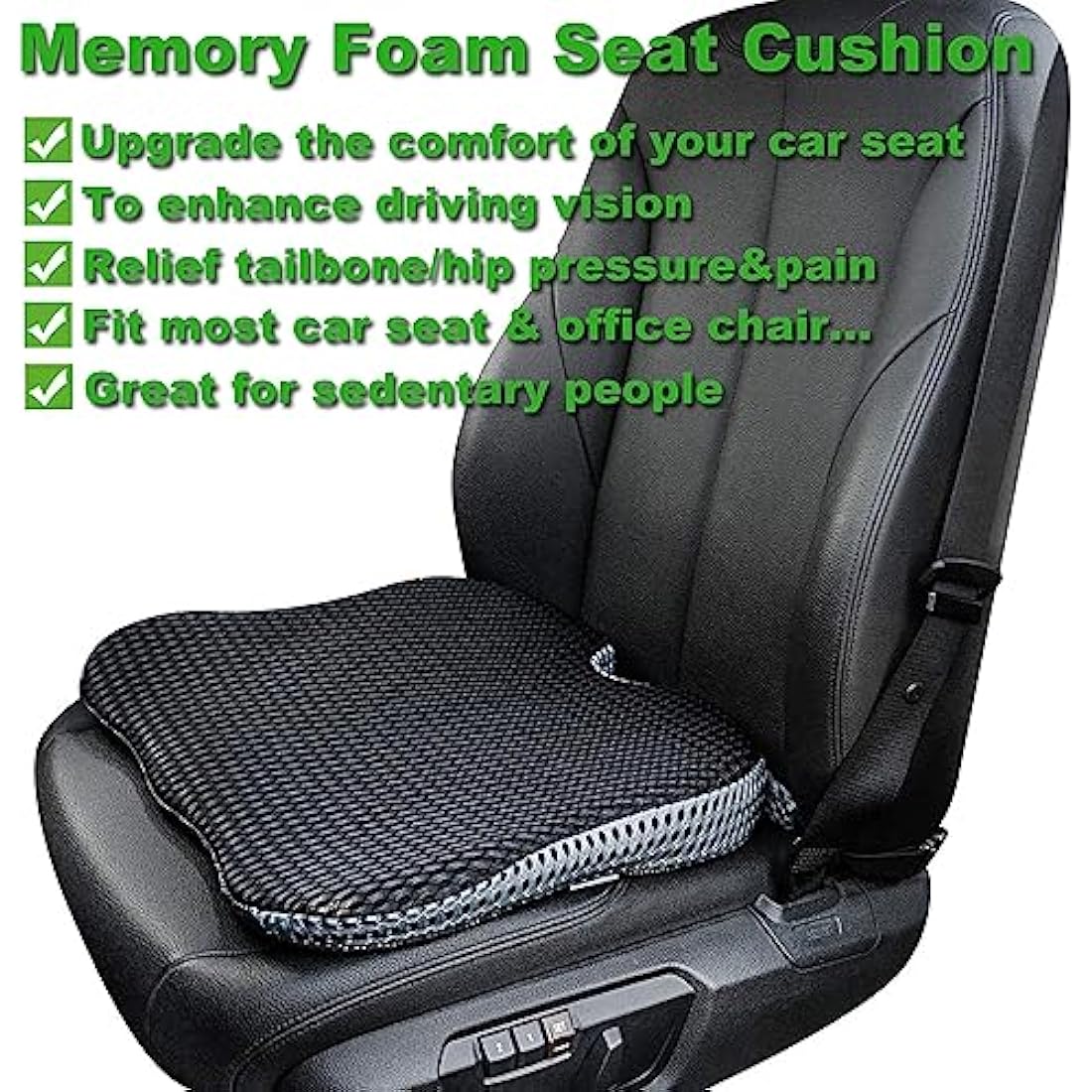 FOUNDCOOL Universal Memory Foam Car Seat Cushion for Driving Wedge Adult Booster Support Driver Seat Cushions Tailbone Back Pain Pressure Relief Office Chair Wheelchair Pad