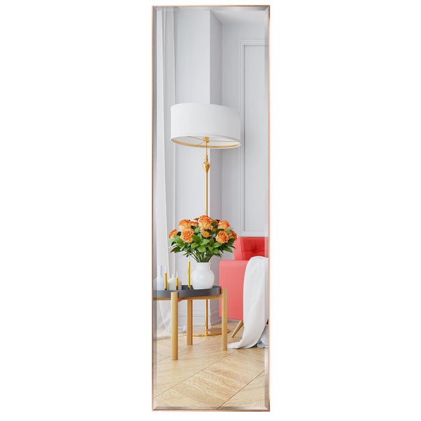 HORLIMER Full Length Wall Mirror with Rose Gold Frame, 122x35cm(14x48 inches) Large Body Door Mirrors for Living Room Bedroom Bathroom