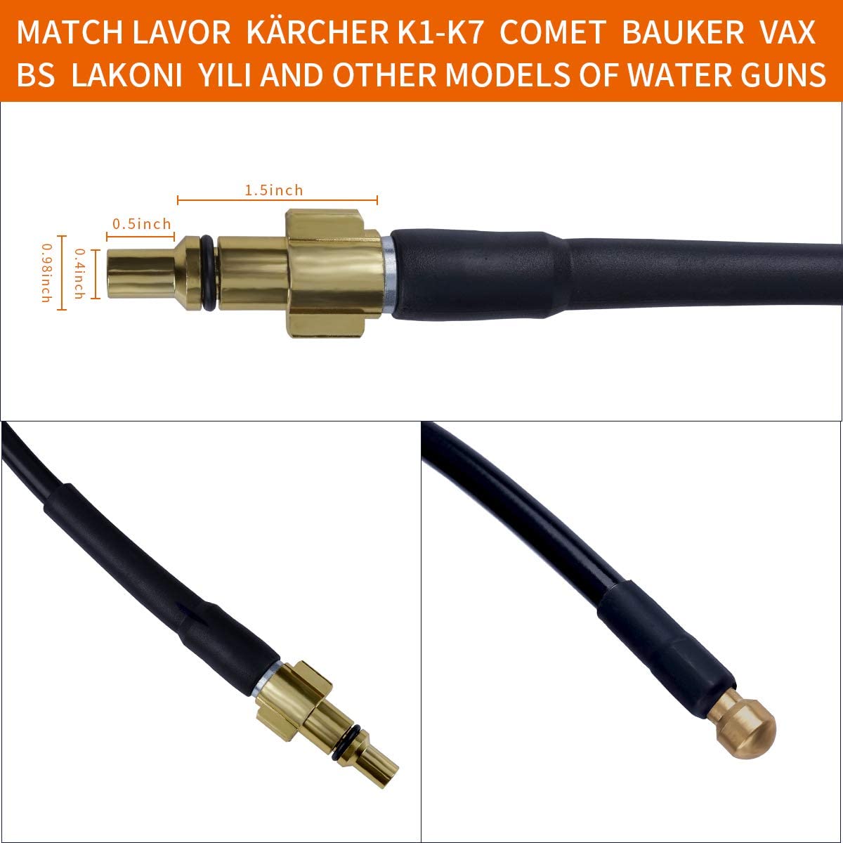 30M Pressure Washer Hose,160 BAR 2300 PSI High Pressure Drain Pipe Cleaning Kit for Common Cleaning Machine,Include Adapter for Karcher K1-K7 (30M,