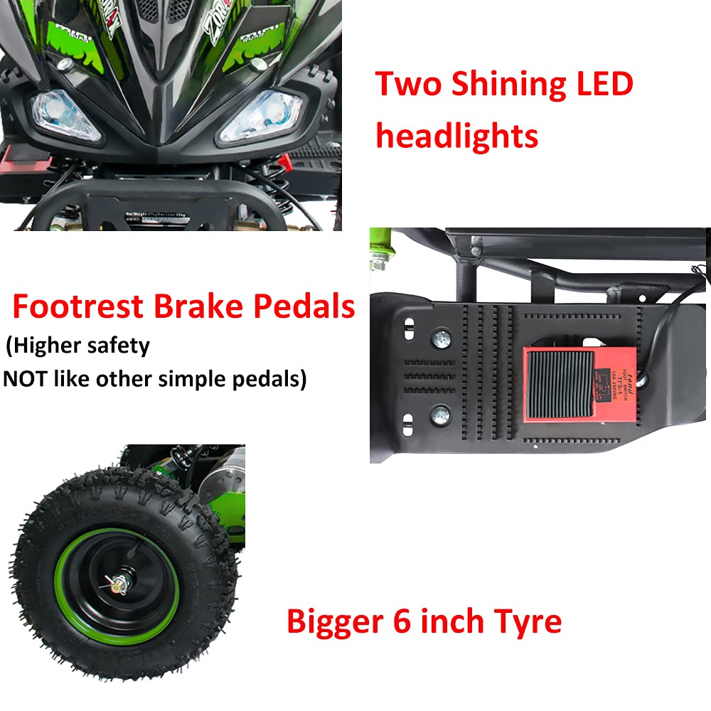 Zorax 36V 1000W Yellow 6'' Tyre Battery Powered Kids Mini ATV Quad Bike (Foot Brake - 3 Speeds - LED Light - Forward/Neutral/Reverse - CE Approved - MAX Capacity: 65KGS) Children's Electric Ride on